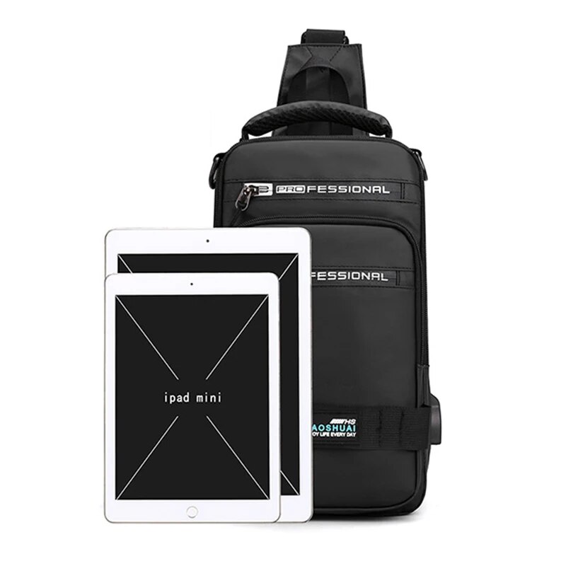 Mode Nylon Rucksack Daypack Männer Cross Body Brust Taschen Pack mit USB Lade Port Reise Männlichen Knapsack Rucksack_voghion.com