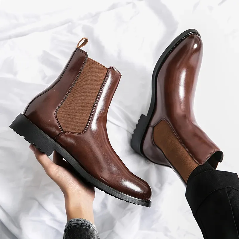 British Style Men Mid Calf Dress Business Formal Ankle Boots Autumn Men's Split Leather Shoes 240830_voghion.com