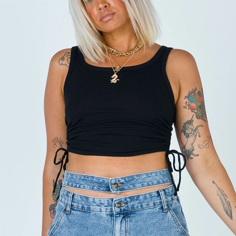 Drawstring Thread Wrapped Chest Tank Top_voghion.com