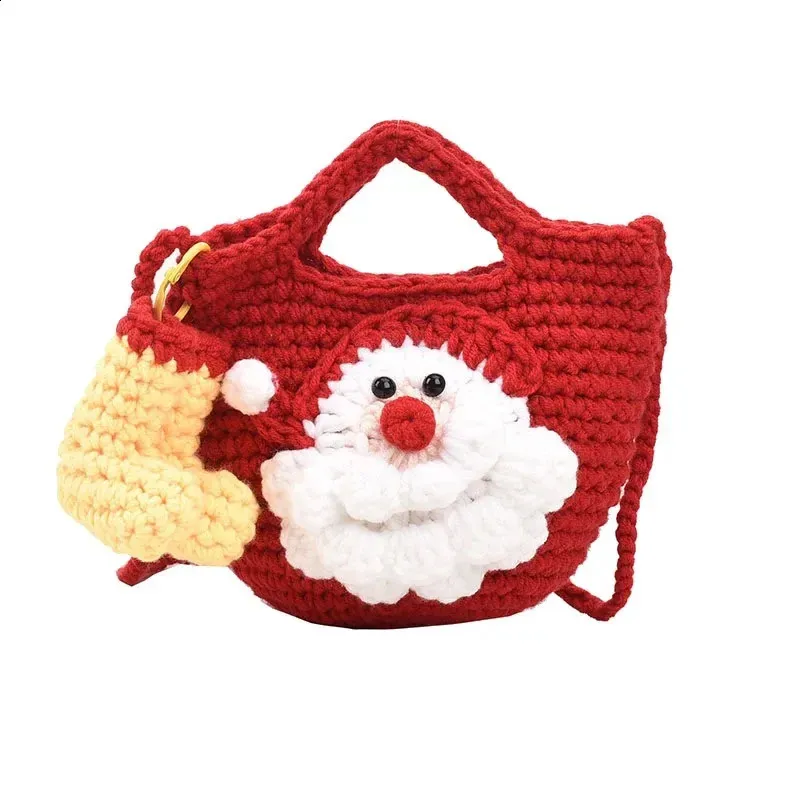 Simple and Cute Childlike Christmas Knitted 2024 Niche Fashion Trend Crossbody Bag Casual Versatile Handbag 240912_voghion.com