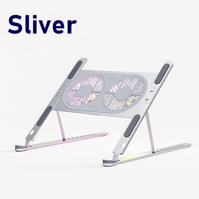 Soporte de aluminio para computadora portátil, elevador de escritorio plegable, ventilador de refrigeración silencioso, soporte ajustable para computadora portátil MacBook Pro Air, computadora PC, iPad, tableta_voghion.com