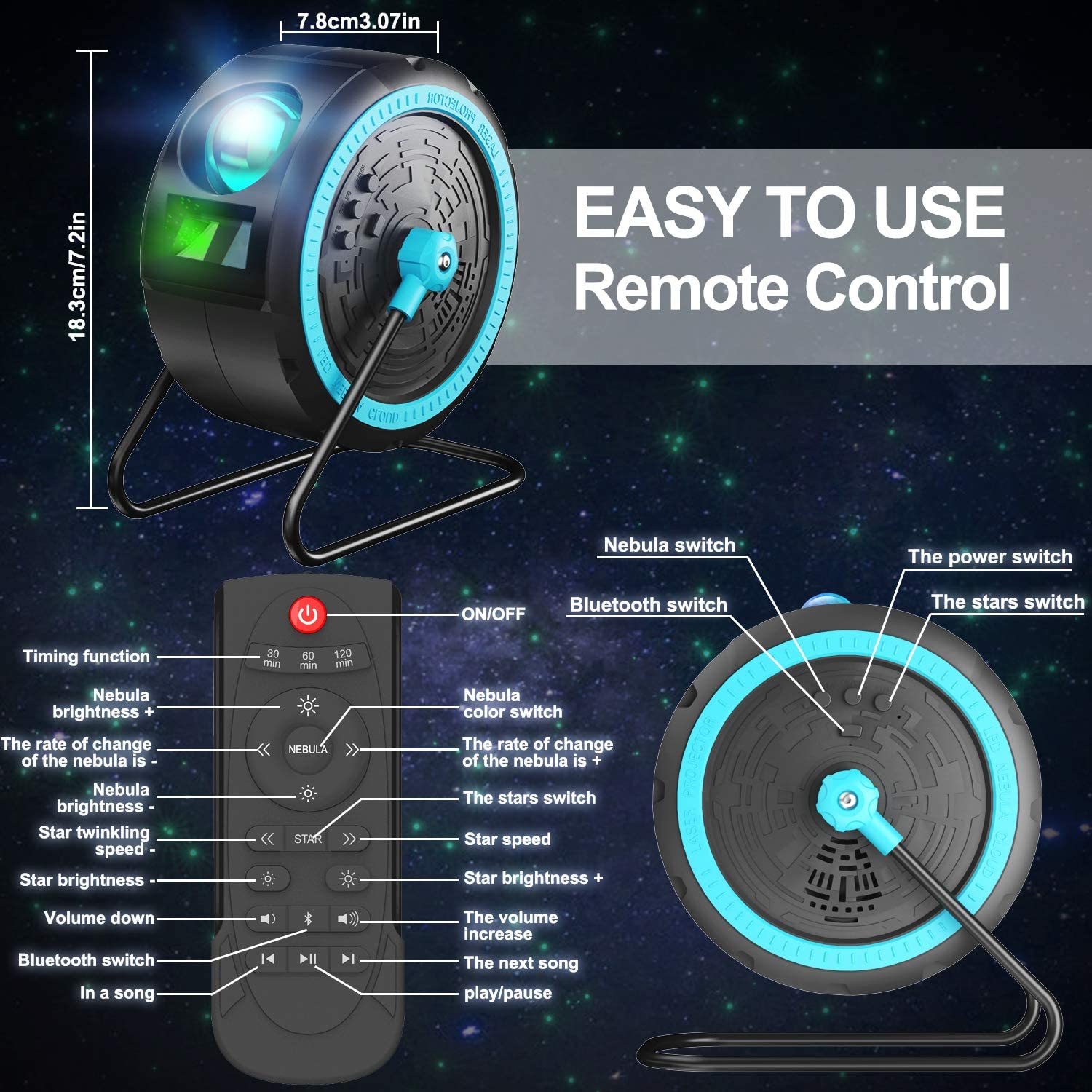 Sternenhimmel-Projektor-Nachtlicht mit Timer-Fernbedienung, kann aufgehängt werden, Galaxie-Projektor für Partys, Weihnachten, Neujahr, Geschenk, Raumdekoration_voghion.com