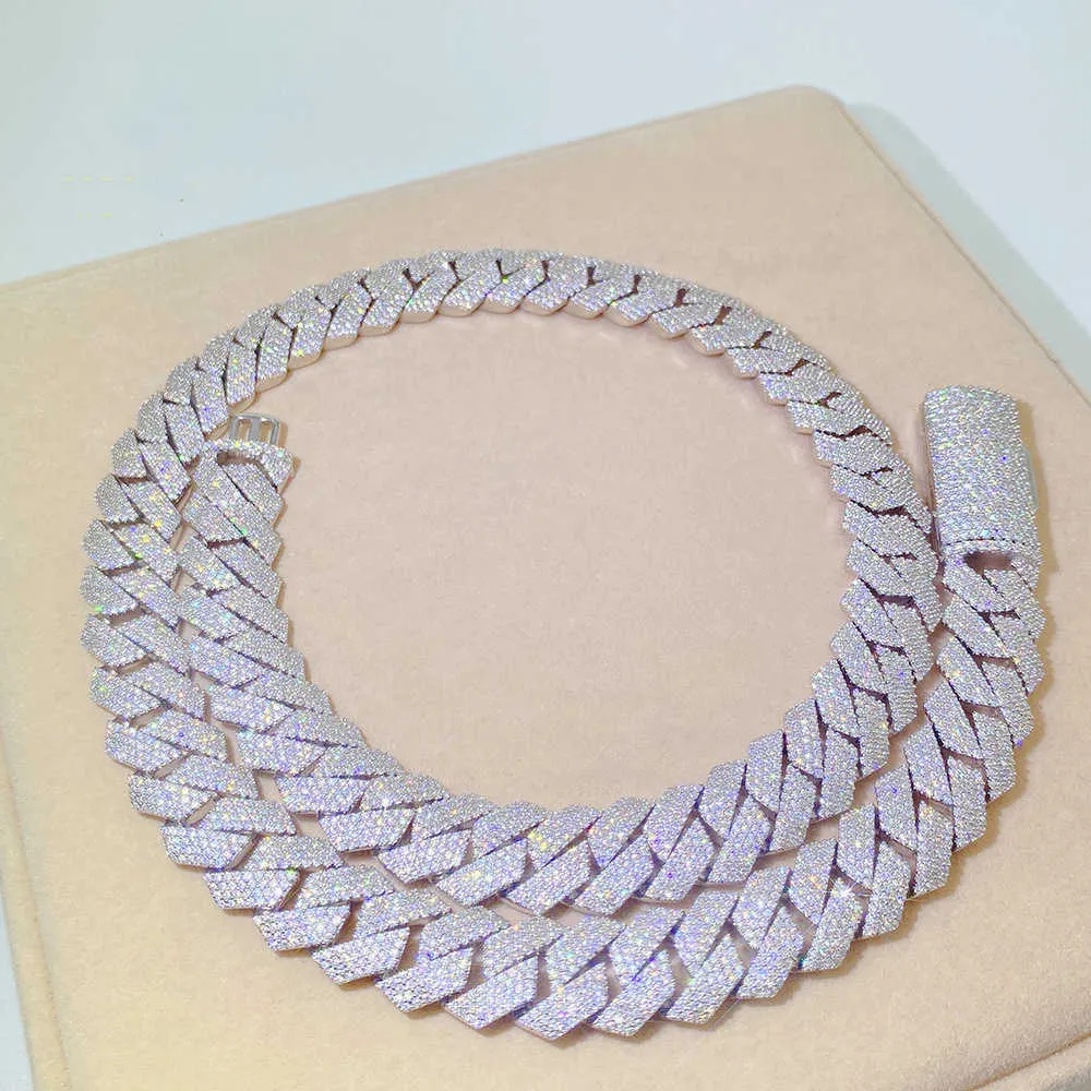Collana con bracciale a catena cubana in argento scintillante con 4 file di moissanite VVS da 15 mm, personalizzata con gioielli Hip Hop_voghion.com