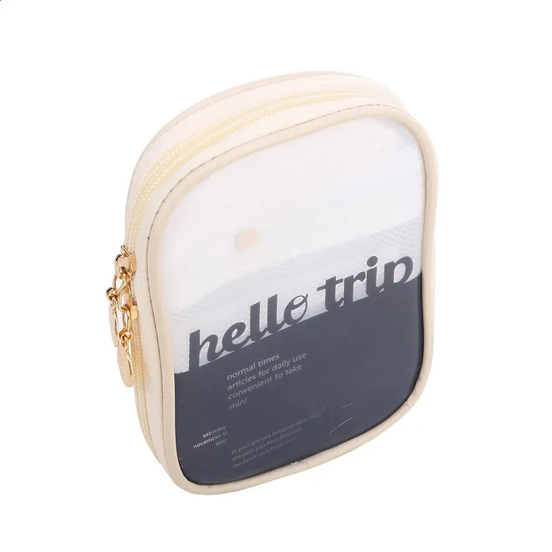 Mini organiseur de voyage transparent, petite trousse de maquillage mignonne et preppy, trousse de toilette à fermeture éclair pour cosmétiques, pochette pour pièces de monnaie pour femmes_voghion.com
