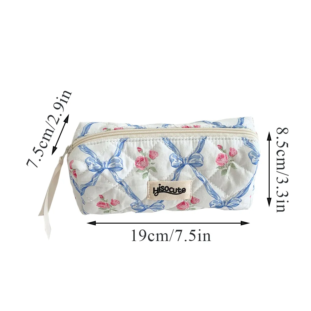 Borsa da trucco con cerniera, grande capacità, portatile, per cosmetici da donna, con fiocco e fiore, per ragazze._voghion.com