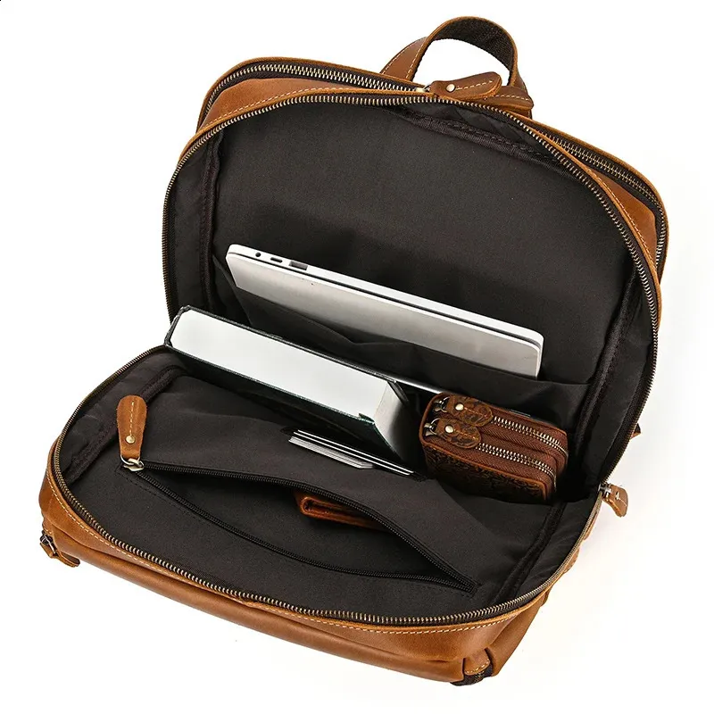Mochila para portátil de 14" y 15,9" de piel auténtica para hombre, de piel de Caballo Loco, 240902_voghion.com