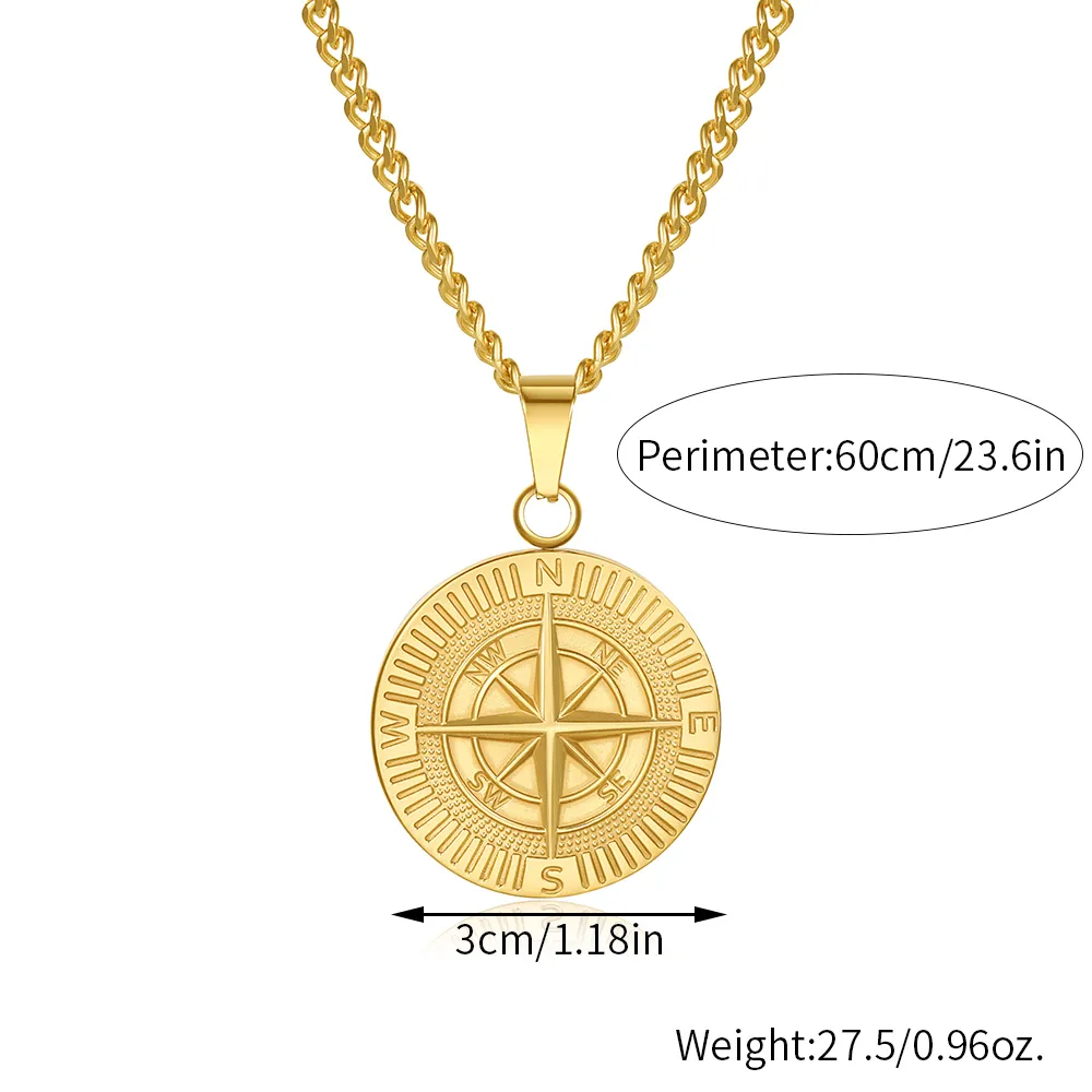 Colliers Hio Hop pour hommes en acier inoxydable avec pendentif boussole de voyage et voile, chaîne cubaine Figaro, collier décontracté_voghion.com
