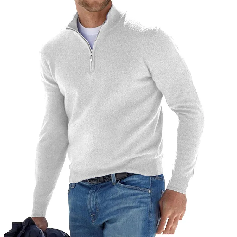 Maglioni da uomo, maglione in lana con cerniera a un quarto, manica lunga, caldo, tinta unita, per esterni, autunno e inverno_voghion.com