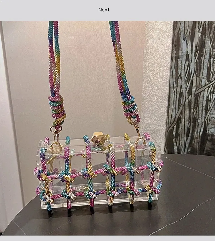 Dia átlátszó akril dobozos esti kuplungtáskák női butik szőtt csomózott kötél rhie pénztárcák és kézitáskák esküvői parti_voghion.com