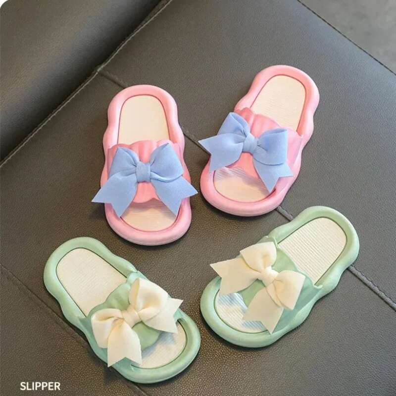 Summer Kids Home Anti Slip Soft Sole Girls Bath Slipper Cartoon Cute Wer Bow Princess Slippers Children Beach Shoes_vogvips.com
