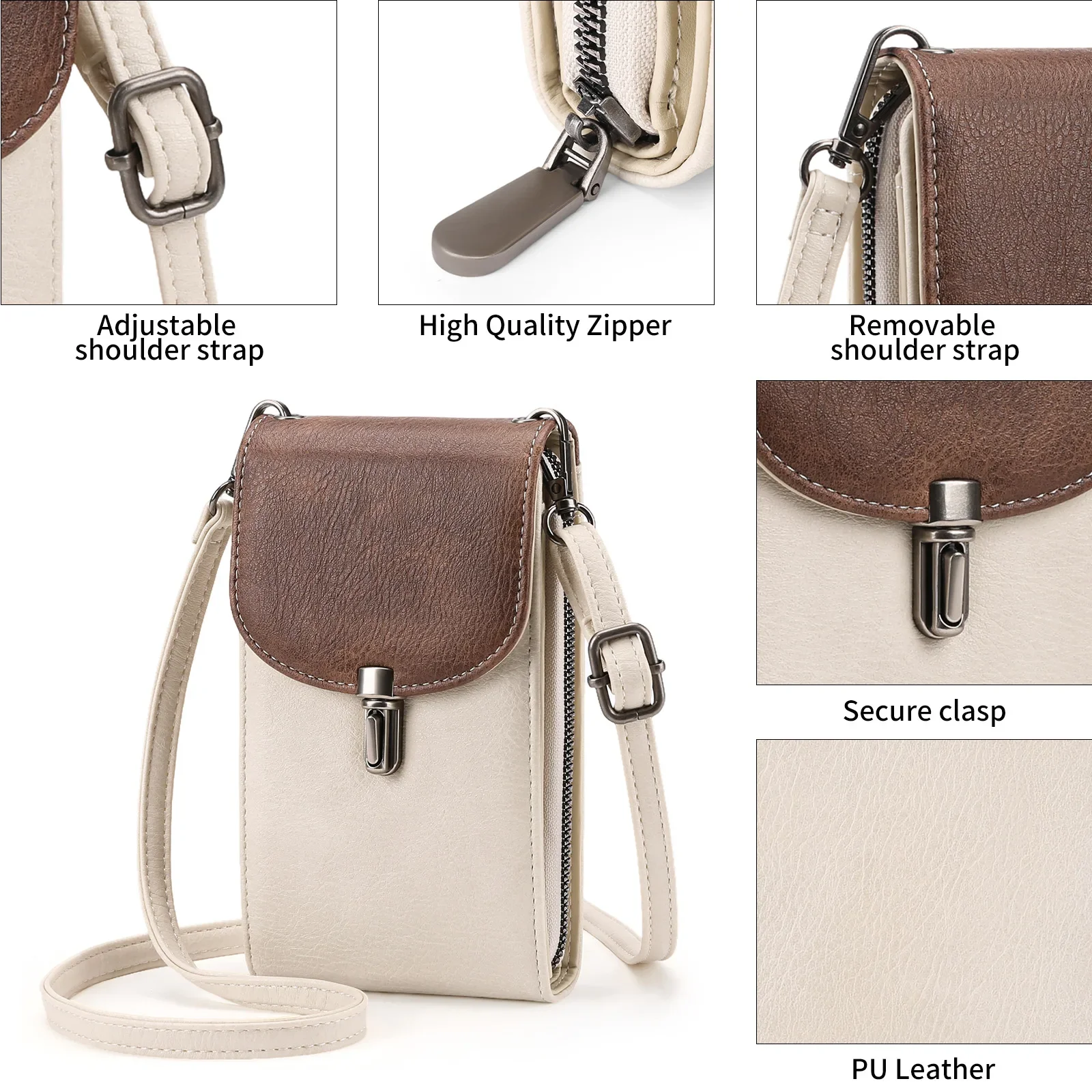 Retro kožená crossbody taška pro ženy, malý držák na mobilní telefon s nastavitelným popruhem_voghion.com