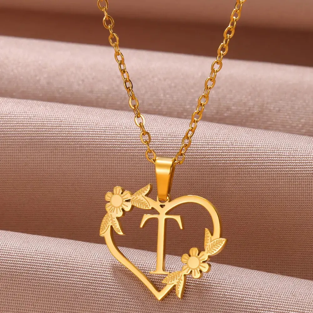 Anhänger Halsketten AZ Edelstahl Schmuck Initiale Herzanhänger geeignet für Frauen Liebeskette Anfangsbuchstabe_voghion.com