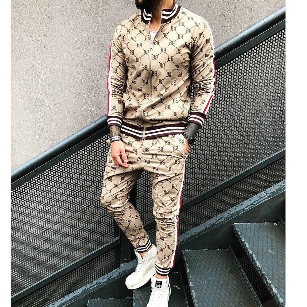 Uomo Tracuits uomo tracuit Sets Moda Plaid Giacca maschile + Pantaloni Set 2 pezzi Tuta sportiva Autunno Stampa 3D di alta qualità_voghion.com