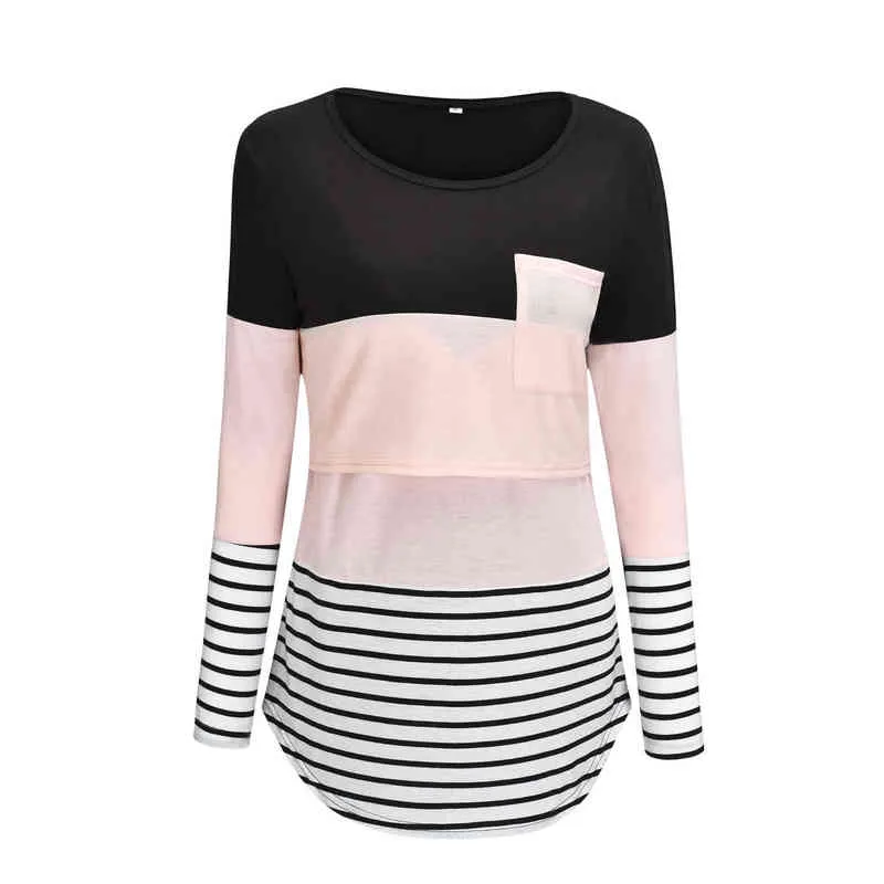 Frauen Schwangere Mutterschaft Kleidung Stillen Tops Stillen Gestreiften T-shirt Mama Langarm S/M/L/Xl/Xxl L220801_voghion.com