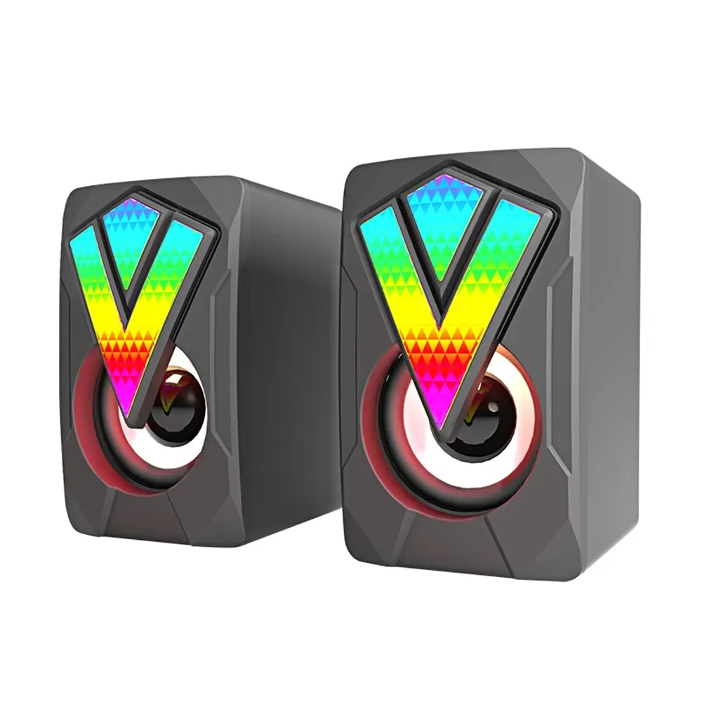 Enceintes PC, caisson de son HIFI, microphone stéréo, USB filaire, avec éclairage LED, pour ordinateur de bureau_voghion.com