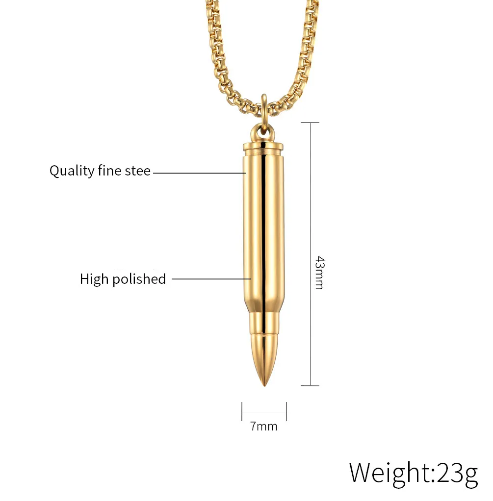 Colar com pingente de bala em aço inoxidável masculino_voghion.com