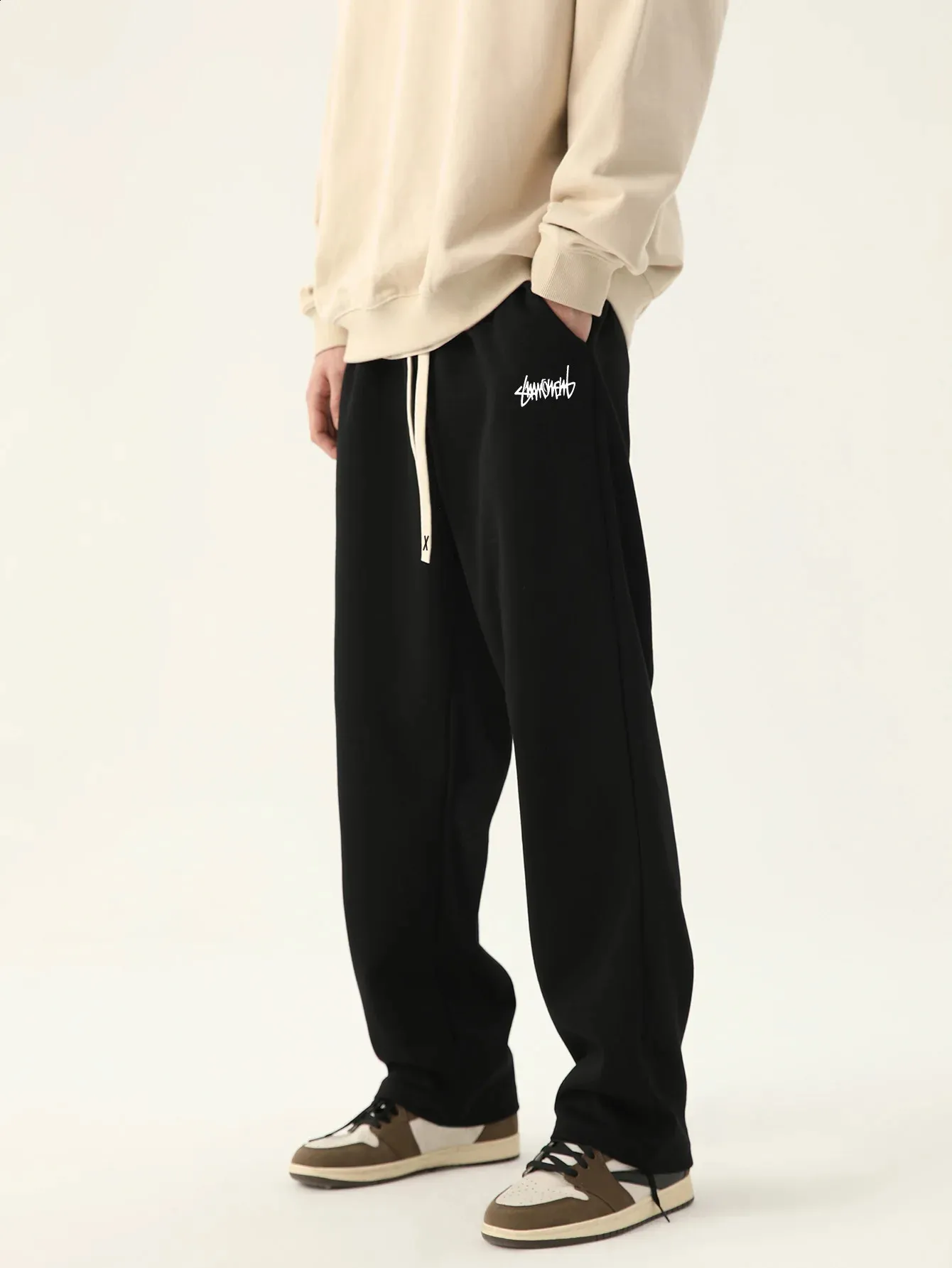 Pantaloni da jogging alla moda, traspiranti, neutri, da uomo, larghi e da esterno, 240822_voghion.com