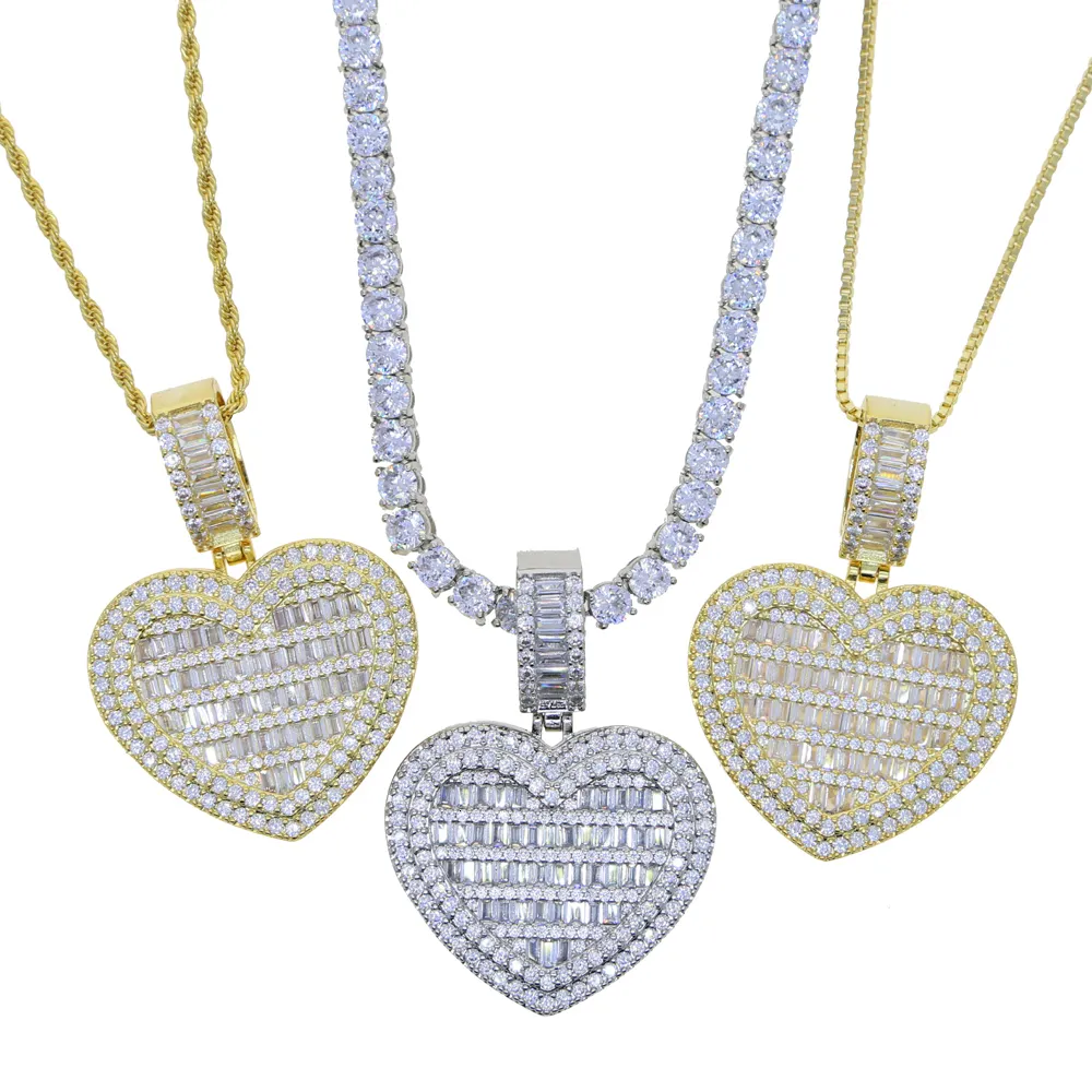Necklaces In Stock Iced Out Bling Women Jewelry 5A White Cubic Zirconia Heart Shaped Pendant Necklace With Tennis Box_voghion.com