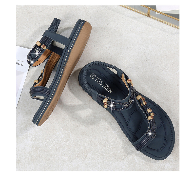 Women’s Rhinestone Flat Sandals Vintage Beaded Soft Shoes_voghion.com
