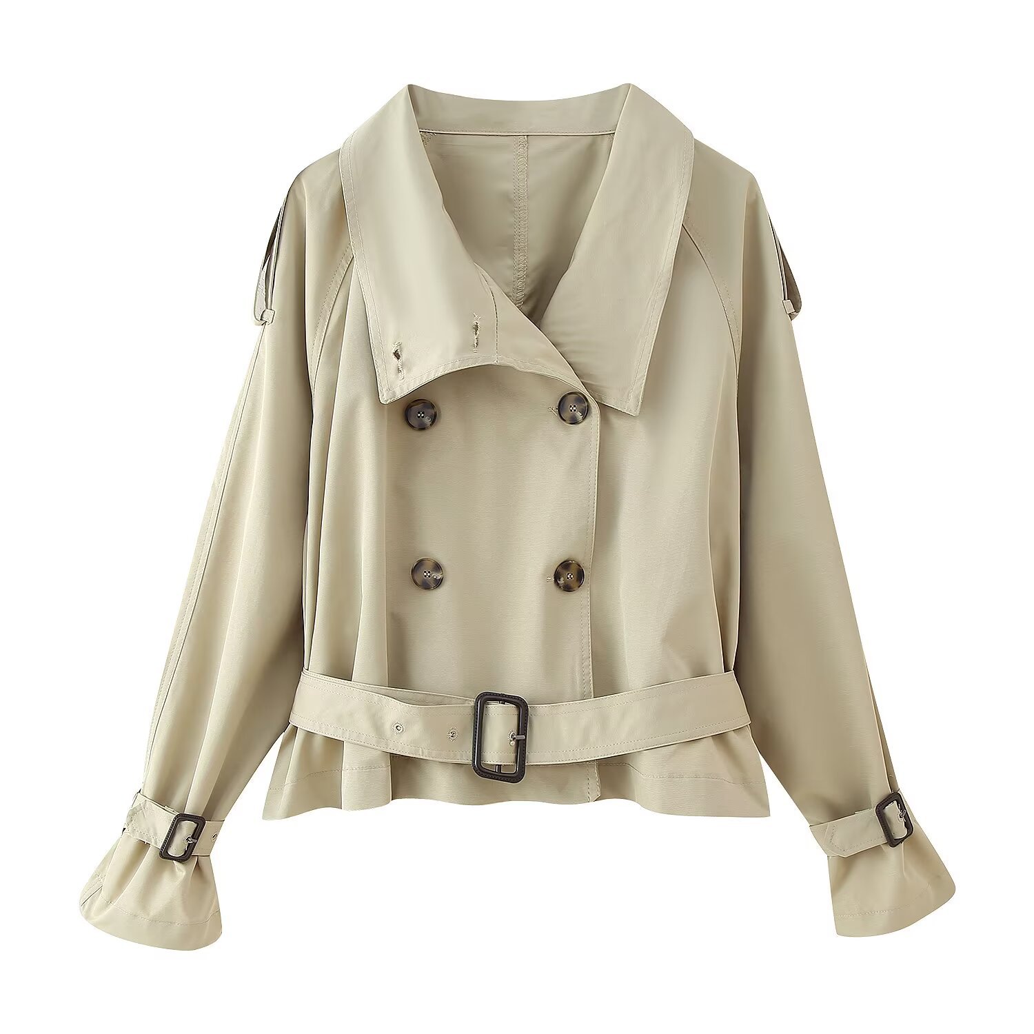 Women's Clothing Women's Fashion Double Breasted Twill Waist Short Jacket