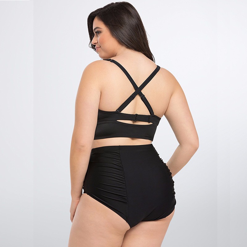 Large Size Plus Bikini Swimsuit High Waist Printed Two Piece Solid Color Women's Vacation Sexy Suit_voghion.com