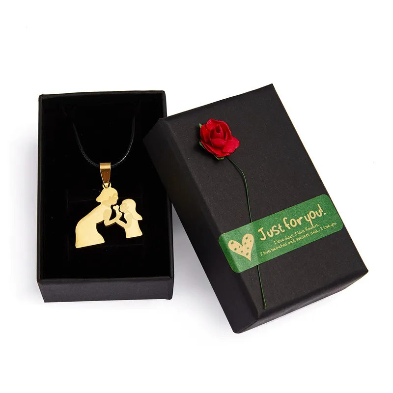Pendant Necklaces Personality Mothers Day Stainless Steel Mom Necklace For Women Gift Gold Color Chain Baby Leather_voghion.com