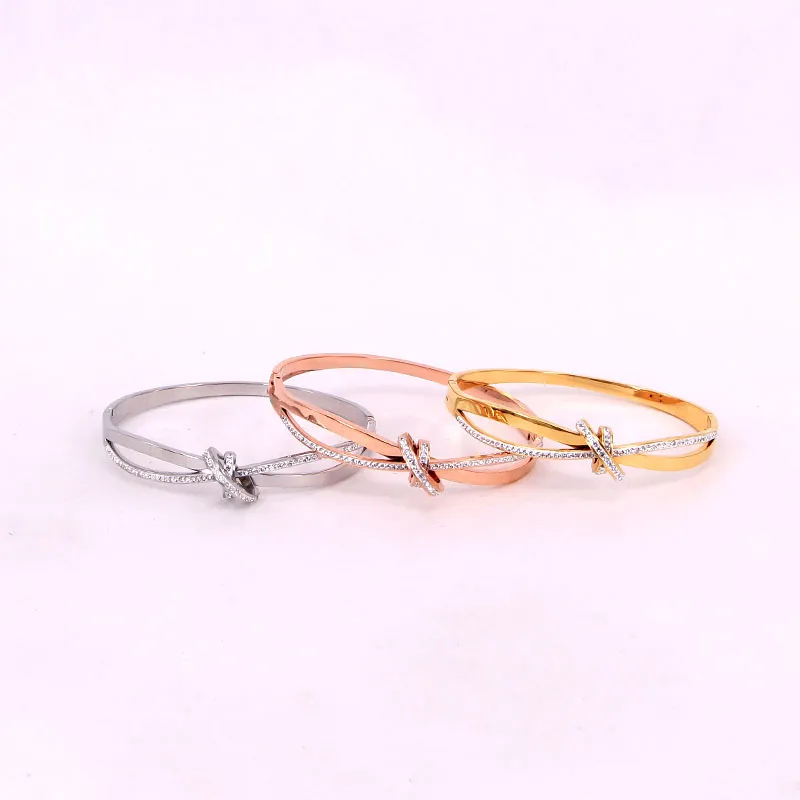 Crystal Bowknot Bangle Bracelet For Women Rose Gold Plated Gift_voghion.com