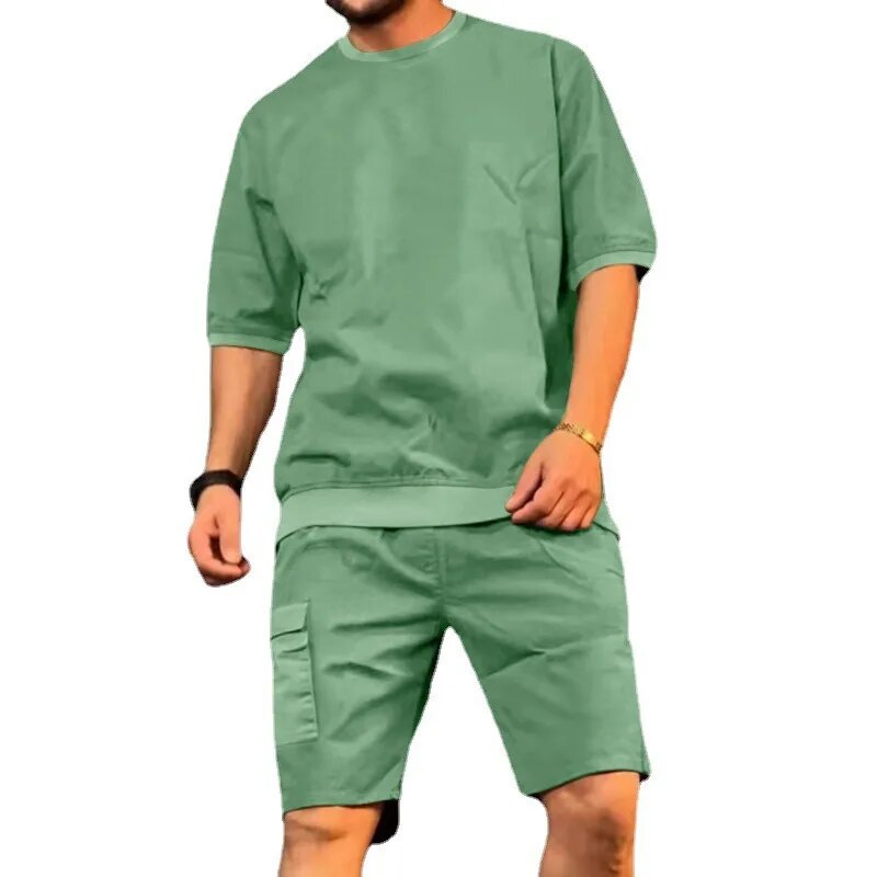 2024 New Summer Men's Sports Multi-Bag Pants Trendy Casual Short-Sleeved Shorts Personalized Suit_voghion.com