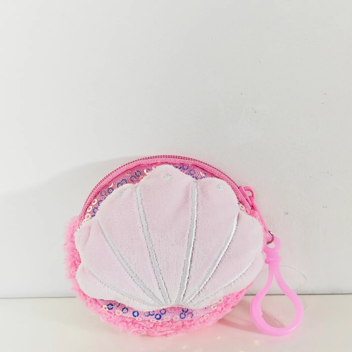 Plush Sequin Shell Coin Purse Girls Cartoon Cute Small Wallet Lipstick Earphone Key Storage Keychain Bag Pendant_voghion.com