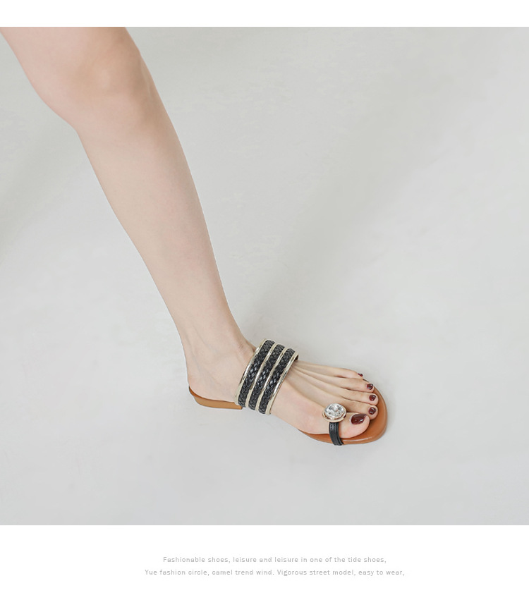 Sandali romani con fibbia a una parola con fibbia a diamante per donna, scarpe da donna intrecciate alla moda e comode_voghion.com