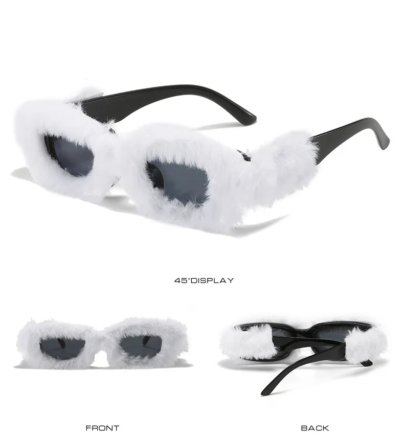 Furry Rectangle Sunglasses For Women Trendy Stylish Winter Shades_voghion.com
