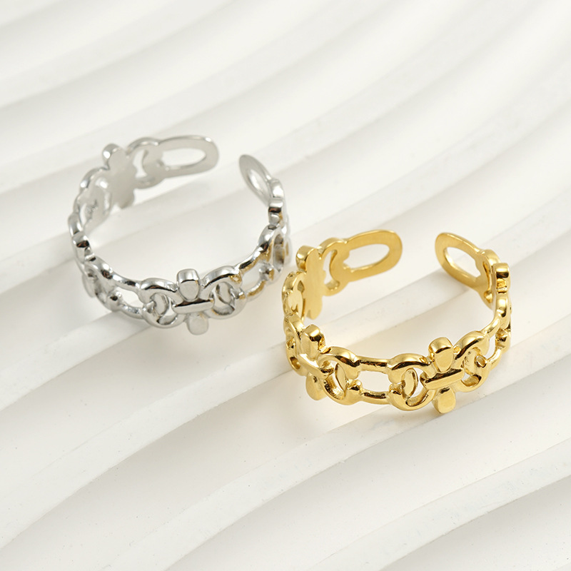 Anillo ajustable dorado para mujer de acero inoxidable elegante_voghion.com