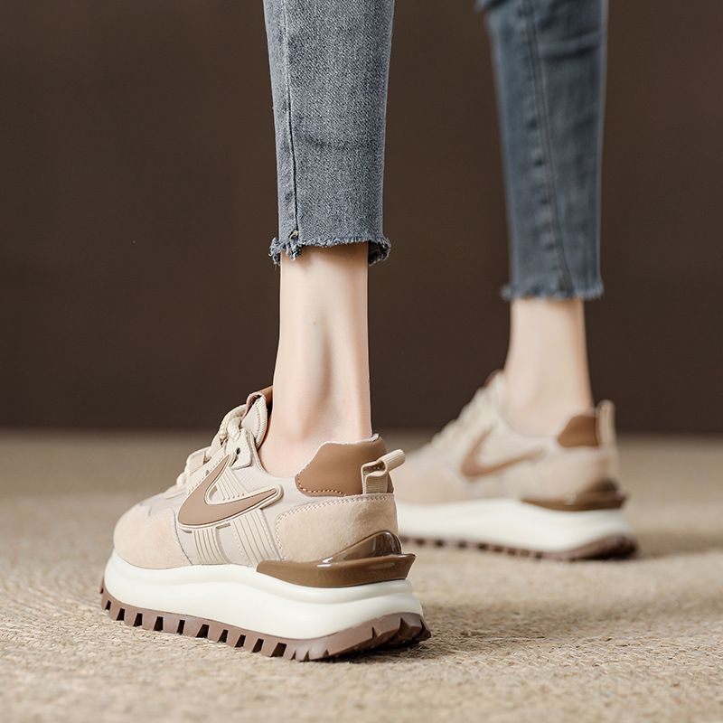 Thick soled raised apricot colored dad female internet celebrity super hot Forrest Gump shoes, 2024 spring new genuine_voghion.com