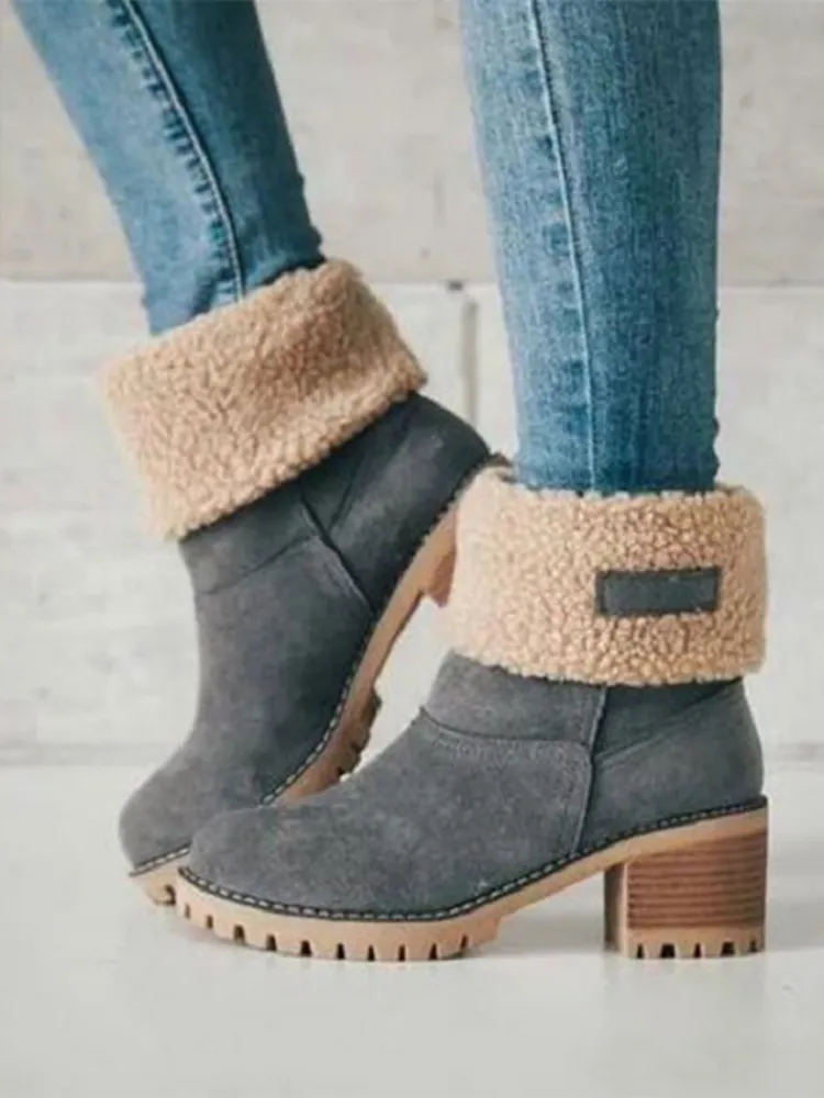 Inverno Pele Neve Senhoras Quentes Botas de lã Botas de tornozelo Sapatos confortáveis plus size 35-43 Casual Mulheres Botas de cano médio_voghion.com