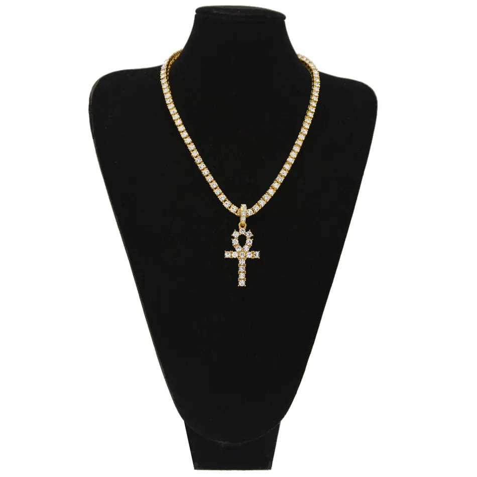 Collana con ciondolo in lega Hip Hop con ciondolo in argento Ankh egiziano, con cristallo Rhie, chiave della vita, croce egizia, catena_voghion.com