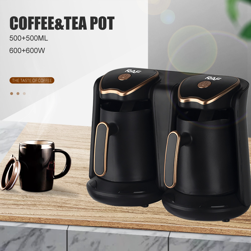 European Standard Electric Turkish Machine Double Pot Design Coffee Brewing 1200W_voghion.com