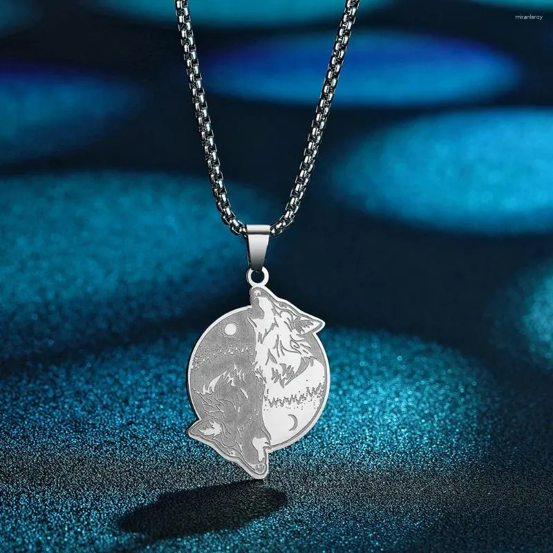 Colliers pendentifs Todorova gravés au laser Viking Yin Yang Wolf Collier rond en acier inoxydable pour femmes hommes Spirit_voghion.com