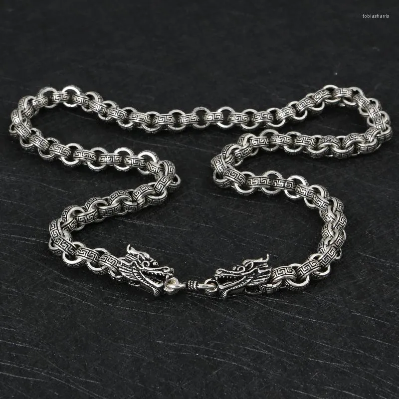 Kjeder Mote Mann Sterling Sier Halskjeder Vintage Kinesisk Stil Drage Formet Lenkekjede Kreative Mannlige Smykker_voghion.com