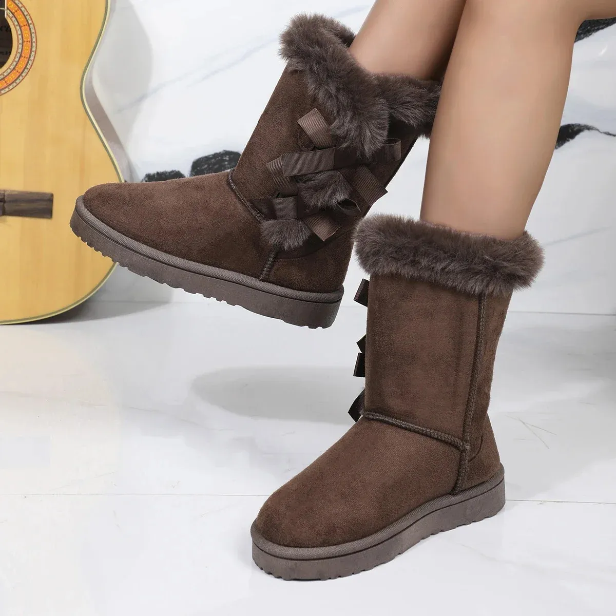 Classic Plush Snow and Calf Wool Boots Warm Winter Womens Shoes 240826_voghion.com