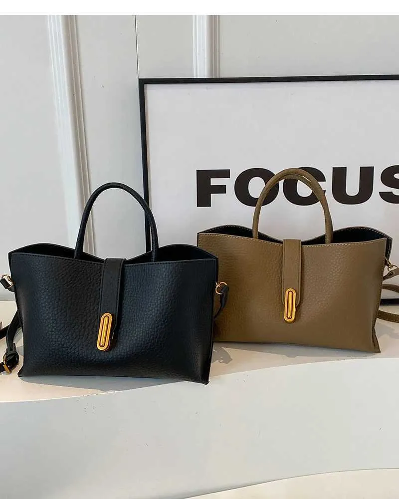Clássico Preto PU Grande Capacidade 2024 Feminino Alta Qualidade Requintado Fivela de Fecho Bolsas Crossbody Casual Versátil_voghion.com