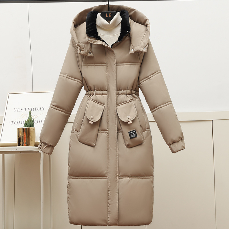 Women's Clothing winter coats cotton jacket winter new women's fashion long over the knee drawstring waist Russian coat