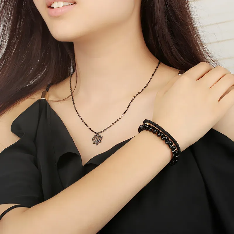 Collane con ciondolo a forma di loto, alla moda, a catena, con collana fine per le donne, gioielli estetici yoga e fiori, per feste di nozze_voghion.com
