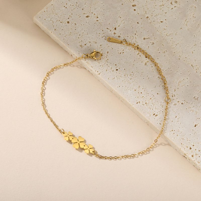 Four Leaf Clover Charm Bracelet Stainless Steel Polished Jewelry_voghion.com