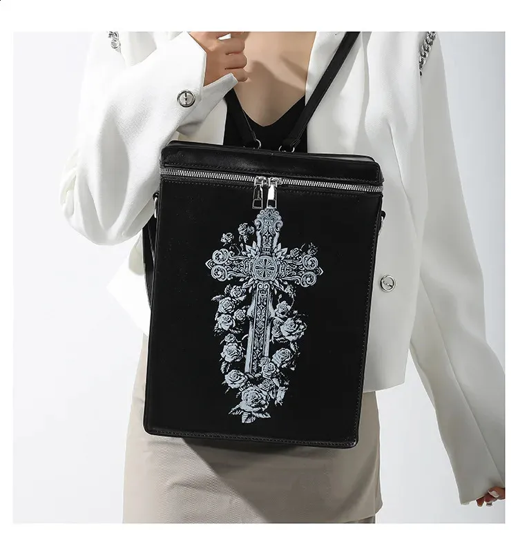 Lustiger süßer Schulrucksack für Mädchen, Damen-Handtasche, schwarz, Gothic-Punk-Stil 240912_voghion.com
