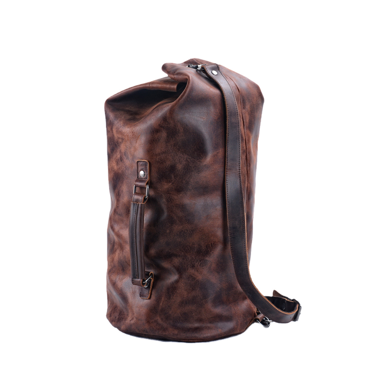 2025s Neue echtes Leder Herren Outdoor Casual Bucket Große Kapazität Reiserucksack Rindsleder Wandertasche_voghion.com