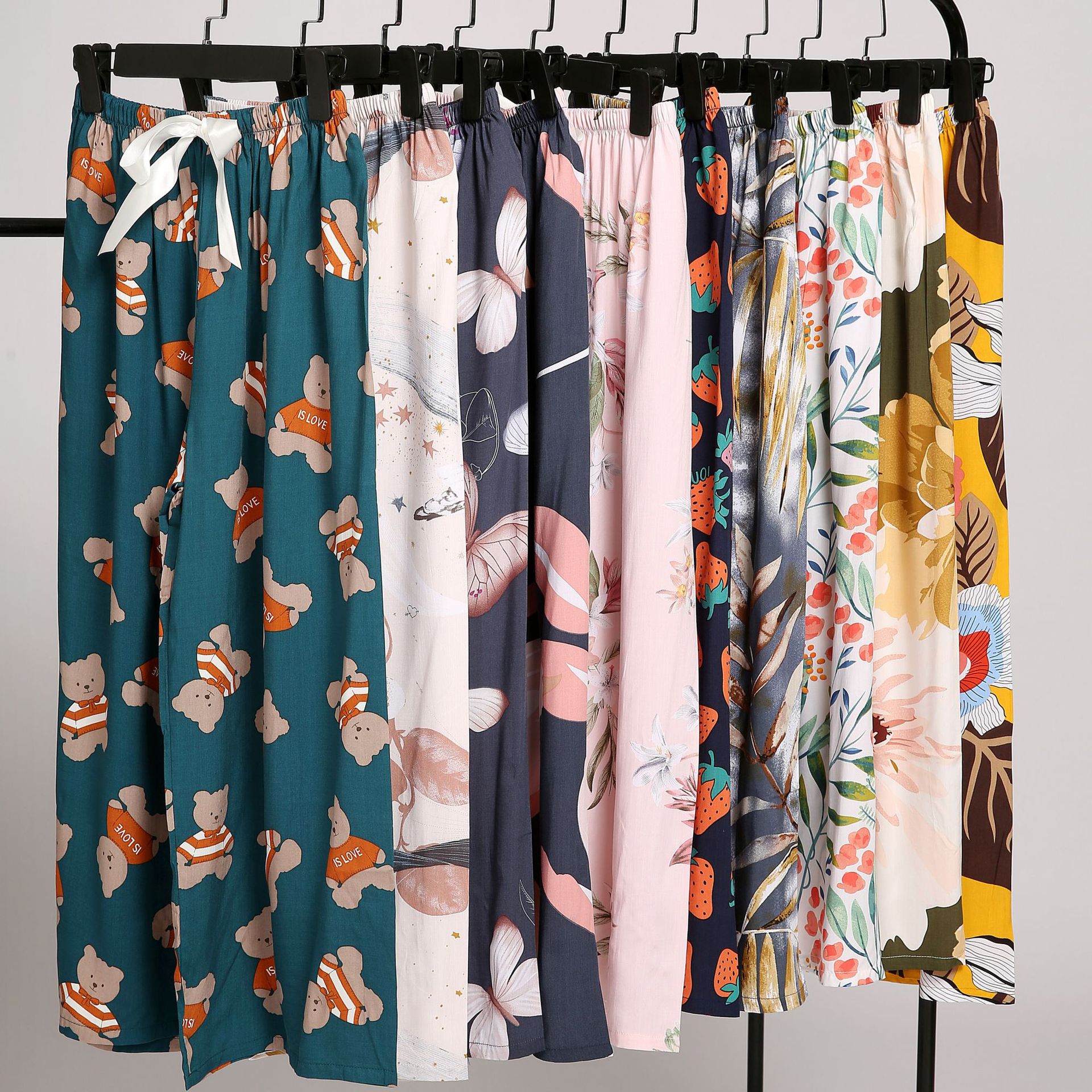 Women's Sleepwears Cotton silk pajama pants women's loose floral pants wide leg pants_voghion.com