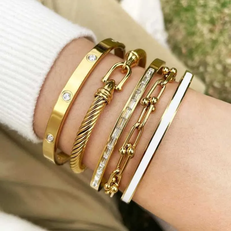 Náramek Zalman U Buckle Cable Wire Bangle pro ženy Lover Chain Bracelets Nerezová ocel Šperky Velkoobchodní dárek Novinka_voghion.com