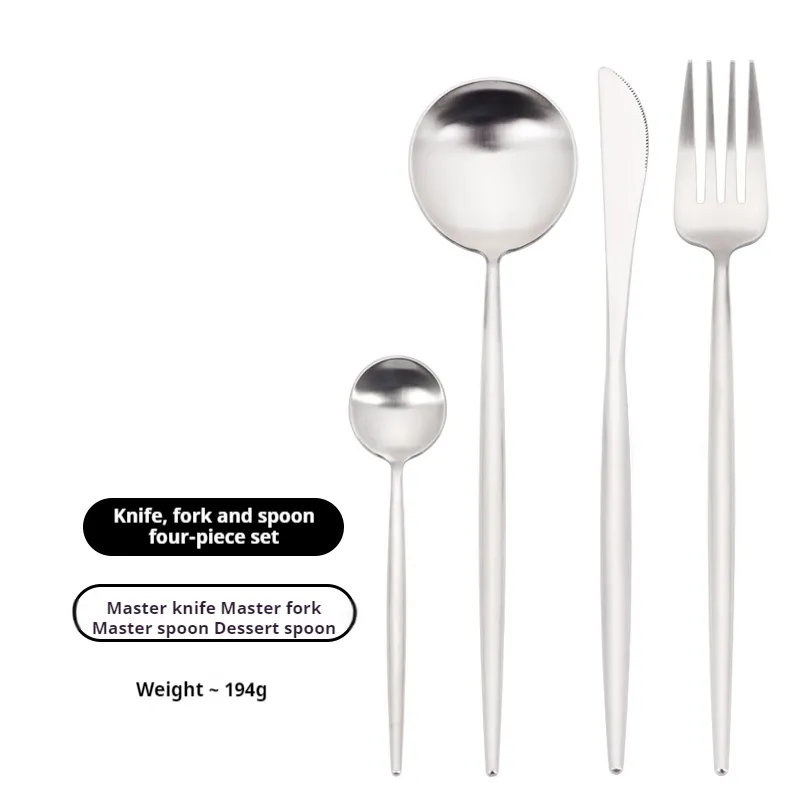 Conjunto de talheres de aço inoxidável de alta qualidade estilo ocidental, faca de bife de sobremesa, garfo e colher, quatro conjuntos_voghion.com