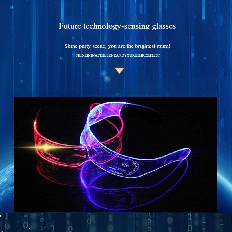 Gafas luminosas de ciencia ficción con LED recargables y tecnología futurista, ideales para cumpleaños de celebridades de Internet y fotografía de bares._voghion.com