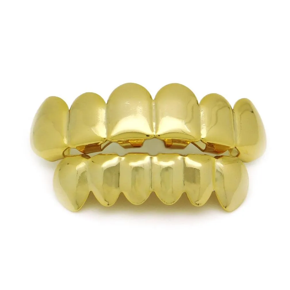 Grillz, Dentalgrills, modischer Hip-Hop-Rapper, echtes Gold, silberbeschichtetes Zahngrillz-Set für Männer und Frauen, Bling, hohe Qualität_voghion.com